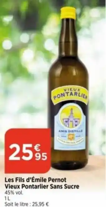 Bi1 Les Fils d'Émile Pernot Vieux Pontarlier Sans Sucre 45% vol. offre