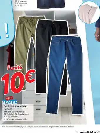 Cora x Carrefour Pantalon Slim Denim Ou Toile offre