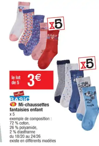 Cora x Carrefour Mi-chaussettes fantaisies enfant offre