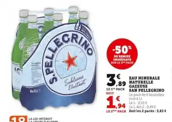 Super U EAU MINERALE NATURELLE GAZEUSE SAN PELLEGRINO offre