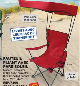 Shopix FAUTEUIL PLIANT AVEC PARE-SOLEIL Matière: polyester 600D. Tube en métal. Dim. (avec toit déplié) : 52 x 52 x 134 cm. offre