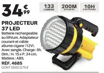 PROJECTEUR 37 LED Batterie rechargeable au lithium. Adaptateur courant et câble