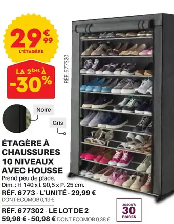 Shopix ÉTAGÈRE À CHAUSSURES 10 NIVEAUX AVEC HOUSSE offre