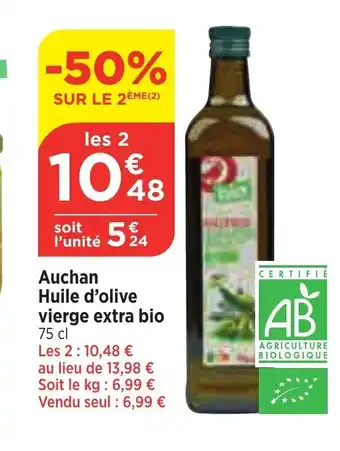 Maximarché Auchan Huile d'olive vierge extra bio 75 cl offre