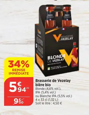 Bi1 Brasserie de Vezelay bière bio Blonde (4,6% vol.), IPA (5,4% vol.) offre