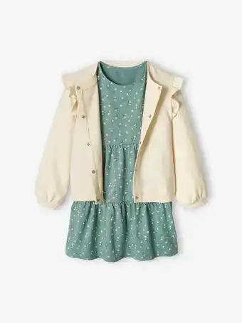 Vertbaudet Ensemble robe et cardigan fille - vert emeraude offre