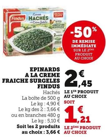 Super U Findus epinards a la creme fraiche surgeles offre