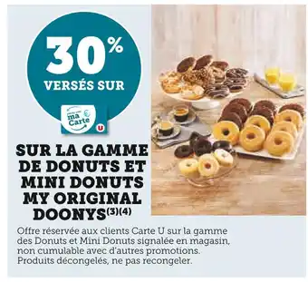 U Express 30% versés sur ma carte u sur la gamme de donuts et mini donuts my original doonys offre