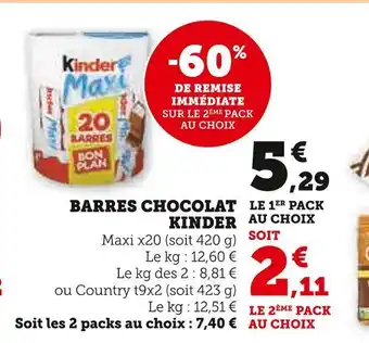 Super U Kinder barres chocolat offre