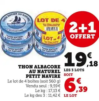 U Express Petit navire thon albacore au naturel offre