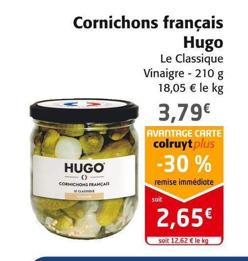 Promo Hugo cornichons français chez Colruyt