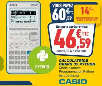 Bureau Vallée Casio calculatrice graph 35 python offre