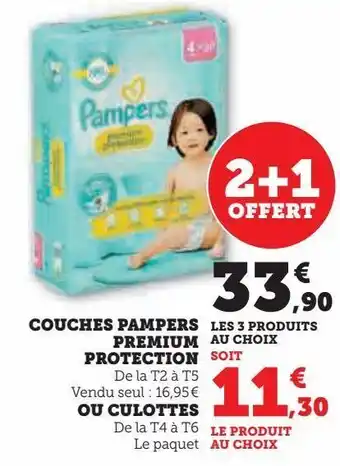 Super U Couches pampers premium protection ou culottes offre