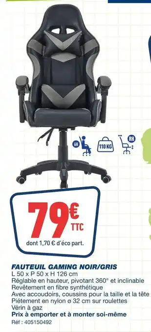 Bureau Vallée Fauteuil gaming noir/gris offre