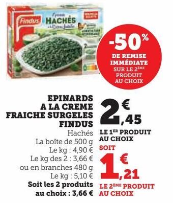 U Express Épinards a la creme fraiche surgeles findus offre