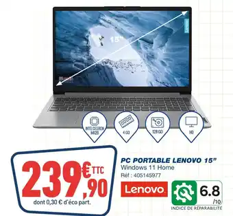 Bureau Vallée Lenovo pc portable 15’’ offre