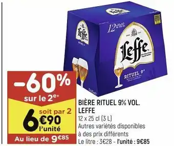 Leader Price Bière rituel 9% vol. leffe offre
