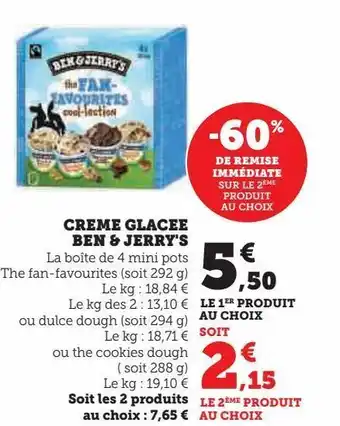 Hyper U Creme glacee ben & jerry's offre