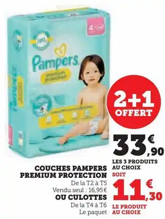 Hyper U Couches pampers premium protection ou culottes offre