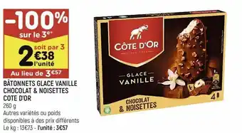 Leader Price Bâtonnets glace vanille chocolat & noisettes côte d'or offre