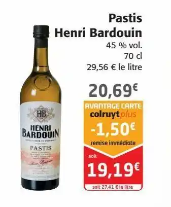 Colruyt Pastis henri bardouin offre