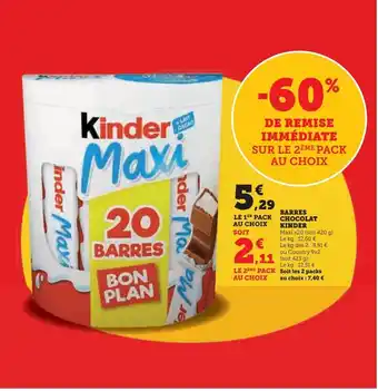 Hyper U Barres de chocolat kinder offre