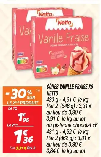 Netto CÔNES VANILLE FRAISE X6 NETTO offre