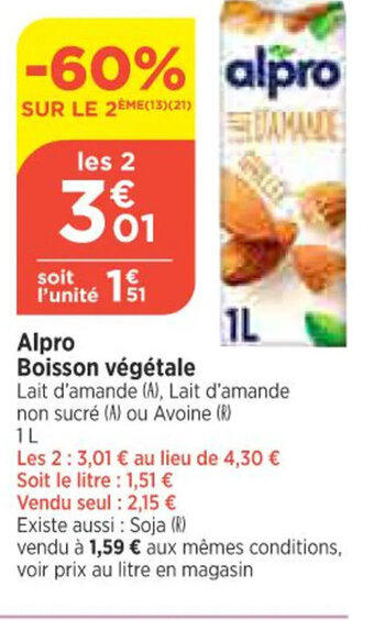 Bi1 Alpro Boisson végétale offre