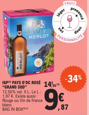 E.Leclerc Express IGP (3) PAYS D'OC ROSÉ "GRAND SUD" offre