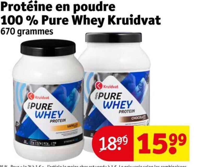 Promo Protéine en poudre 100 Pure Whey Kruidvat 670 grammes chez Kruidvat