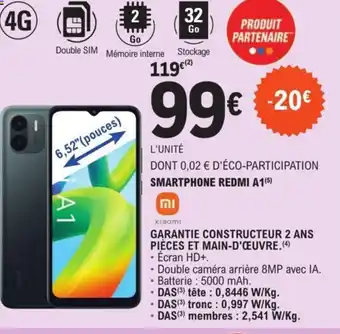 E.Leclerc DONT 0,02 € D'ÉCO-PARTICIPATION SMARTPHONE REDMI A1(5) offre