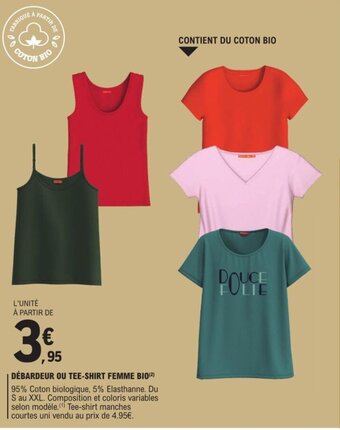 E.Leclerc DÉBARDEUR OU TEE-SHIRT FEMME BIO(²) offre