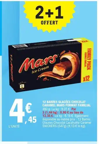 E.Leclerc 12 BARRES GLACÉES CHOCOLAT CARAMEL MARS FORMAT FAMILIAL offre