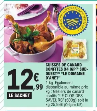 E.Leclerc CUISSES DE CANARD CONFITES X4 IGP (³) SUD-OUEST(¹) "LE DOMAINE D'ANET" offre