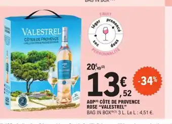 E.Leclerc AOP (4) CÔTE DE PROVENCE ROSE "VALESTREL" offre
