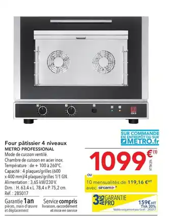 METRO Four pâtissier 4 niveaux METRO PROFESSIONAL offre