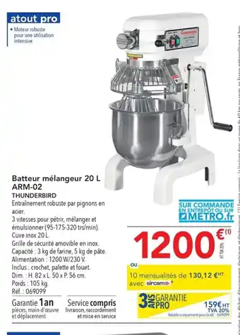 METRO Batteur mélangeur 20 L ARM-02 offre