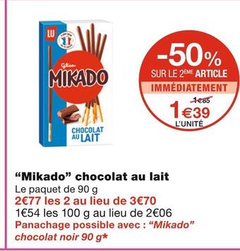 Monoprix Mikado chocolat au lait offre