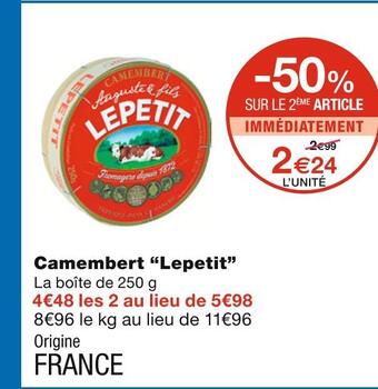 Monoprix Lepetit camembert offre