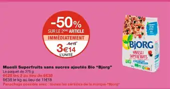 Monoprix Bjorg muesli superfruits sans sucres ajoutés bio offre