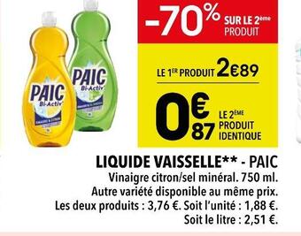 Supeco Paic liquide vaisselle** offre