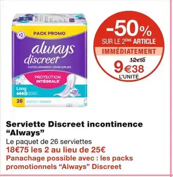 Monoprix Always serviette discreet incontinence offre