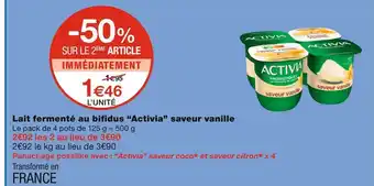 Monoprix Activia lait fermenté au bifidus saveur vanille offre