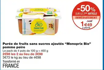 Monoprix Monoprix bio purée de fruits sans sucres ajoutés offre