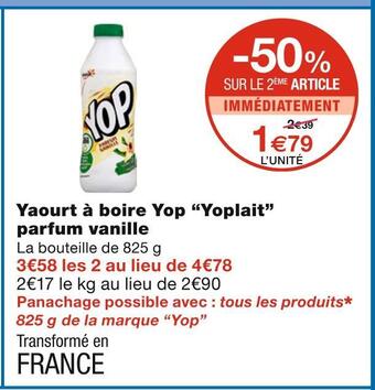 Monoprix Yoplait yaourt à boire yop parfum vanille offre
