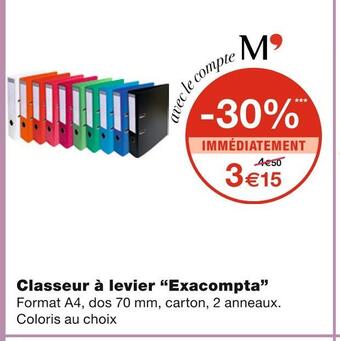 Monoprix Exacompta classeur à levier offre