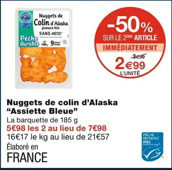 Assiette bleue nuggets de colin d’alaska