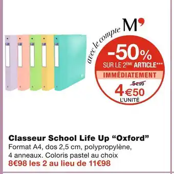 Monoprix Oxford classeur school life up offre