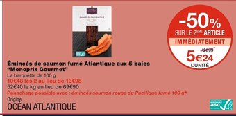 Monoprix Monoprix gourmet émincés de saumon fumé atlantique aux 5 baies offre