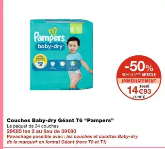 Monoprix Pampers couches baby-dry géant t6 offre
